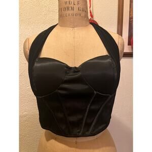 Sweatyrocks Satin and Chiffon Tie Halter Crop Top Black NWT Size L